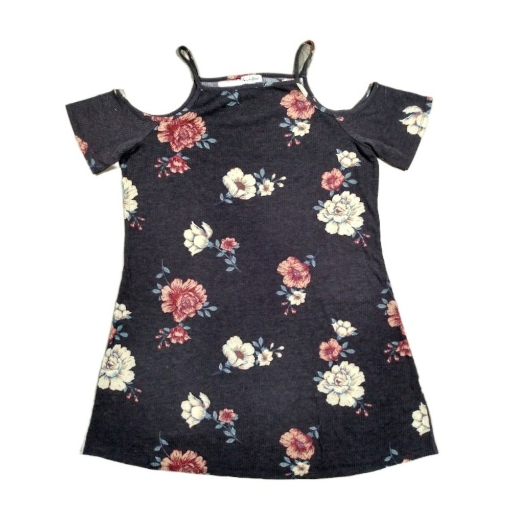 Love Fire Cold Shoulder Shirt Womens Large Floral Short Sleeve Strap Purple